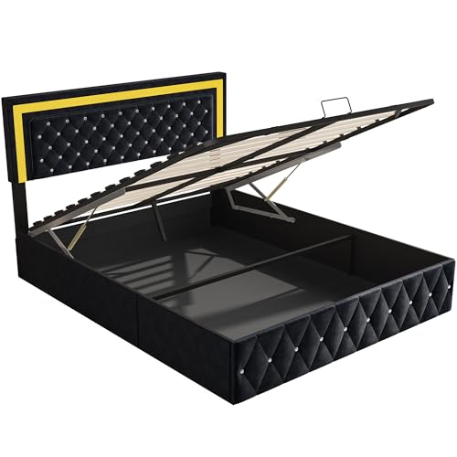 Caluself Doppelbett, Haushaltsbett, Zugknopf aus schwarzem Samt Luftdruckbett (160x200cm) von Caluself