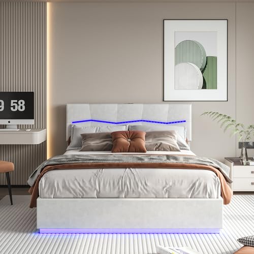 Caluself Doppelbettgestell, beigefarbenes PU-Karomuster-Luftbett, 140 x 200 cm großes gepolstertes Universalbett von Caluself