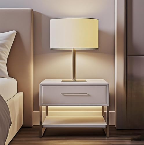 Caluself Eine Schicht weich verpackter Nachttisch beige Samt + Symphony LED-Lichtleiste von Caluself