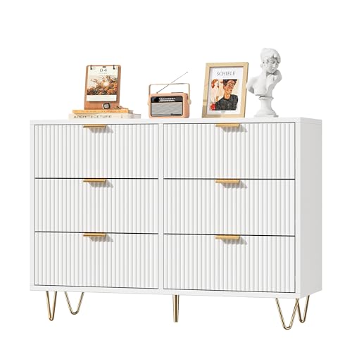 Caluself Kommode mit 6 Schubladen, Moderne Kommode Weiß Schlafzimmer, Sideboard Komodenschrank Schubladenschrank für Wohnzimmer, Flur(Weiß, 100 x 34 x 73 cm). von Caluself