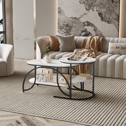 Caluself Moderner Couchtisch mit Marmor-Optik und Metallgestell – Silber/Schwarz/Gold, Rund, Platzsparend & Vielseitig Caluself Moderner Couchtisch mit Marmor-Optik und Metallgestell – Silber/Schwarz/Gold, Rund, Platzsparend & Vielseitig von Caluself