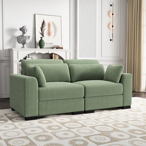 Caluself Modulares Sofa-Set aus doppeltem Cord – Grün – Einzelsitz Links, Einzelsitz rechts, Zweisitzer-Sofa von Caluself