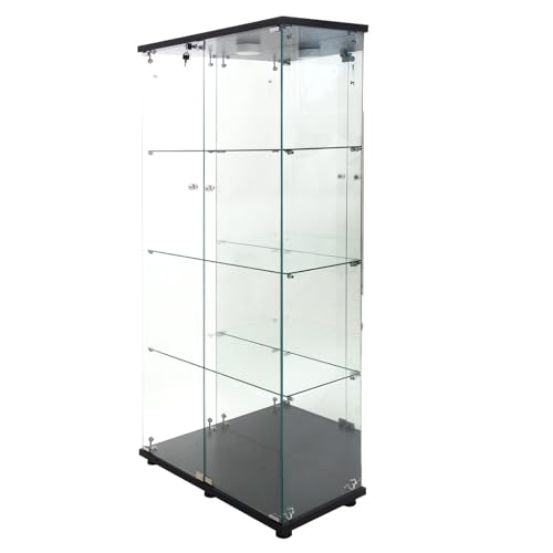 Caluself Neuer doppeltüriger vierschichtiger Rückwandspiegel aus gehärtetem Glas Weinschrank schwarz + Licht von Caluself