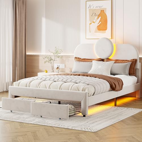 Caluself Polsterbett 140x200 cm, Mädchen Bett, Doppelbett für Mädchen mit 2 Schubladen, Bettgestell Höhenverstellbar Kopfteil und Lattenrost, Jugendbett 140x200 aus Massivholz und Samt von Caluself