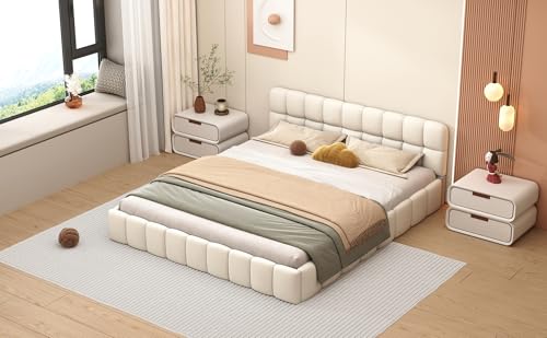 Caluself Polsterbett 160 x 200 cm, Doppelbett mit weicher Rückenlehne, flaches Bett mit gepolsterter Kante, Lattenrost (Matratze Nicht im Lieferumfang enthalten) von Caluself