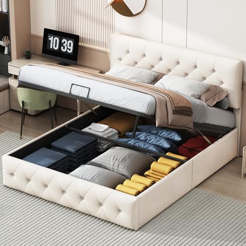 Caluself Polsterbett 160x200cm, Doppelbett mit Überziehknopf-Design, Stauraum unter dem Bett, Stauraumbett Bettgestell für Teenage&Adult, Samt, Aprikose Caluself Polsterbett 160x200cm, Doppelbett mit Überziehknopf-Design, Stauraum unter dem Bett, Stauraumbett Bettgestell für Teenage&Adult, Samt, Aprikose von Caluself