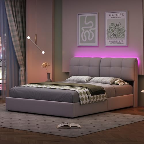 Caluself Polsterbett 160x200cm, Doppelbett mit Weiche Rückenlehne, Stauraum unter dem Bett, Stauraumbett Bettgestell für Teenage&Adult, Beige Caluself Polsterbett 160x200cm, Doppelbett mit Weiche Rückenlehne, Stauraum unter dem Bett, Stauraumbett Bettgestell für Teenage&Adult, Beige von Caluself