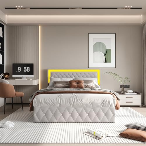 Caluself Polsterbett – 180 x 200 cm Doppelbett – Verstellbares Kopfteil mit hydraulischem Schließmechanismus, hochwertiger Samtstoff – Beige Caluself Polsterbett – 180 x 200 cm Doppelbett – Verstellbares Kopfteil mit hydraulischem Schließmechanismus, hochwertiger Samtstoff – Beige von Caluself
