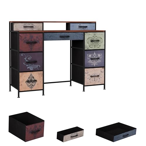 Caluself Schminktisch mit 9 Schubladen, Vanity, Frisiertisch mit Stauraum, moderner für Damenoffenes Regal (Retro, 120 x 40 x 90 cm) von Caluself