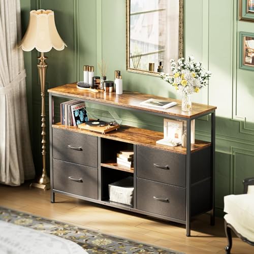 Caluself TV-Möbel – 137 x 30 x 78 cm – TV-Möbel mit Vier Schubladen – Eisenrahmen – höhenverstellbar – Schubladen mit bedrucktem Stoffbezug – schwarz Caluself TV-Möbel – 137 x 30 x 78 cm – TV-Möbel mit Vier Schubladen – Eisenrahmen – höhenverstellbar – Schubladen mit bedrucktem Stoffbezug – schwarz von Caluself