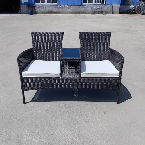 Caluself Weißes Kissen, schwarzer Rattan-Doppelstuhl für den Außenbereich, Loungesessel Caluself Weißes Kissen, schwarzer Rattan-Doppelstuhl für den Außenbereich, Loungesessel von Caluself