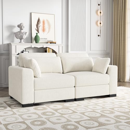 Caluself Zweisitzer-Modulares Sofa aus Cord – Beige – Linker Sessel, rechter Sessel – Zweisitzer-Sofa von Caluself