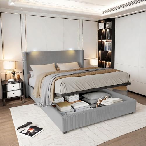 Caluself bed1. Double Storage Bed with LED Lighting, Reading Light, Gas Pressure Rod, Storage Function, USB Charging, Quick Assembly, Flannel Material, V5v1W4 Caluself bed1. Double Storage Bed with LED Lighting, Reading Light, Gas Pressure Rod, Storage Function, USB Charging, Quick Assembly, Flannel Material, V5v1W4 von Caluself