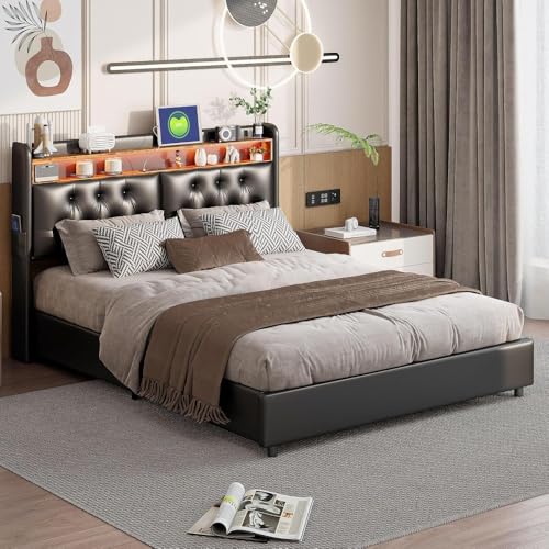 Caluself bedBed Frame, upholstered Bed, LED Light, Double Bed with Storage and slatted Base, Polyurethane, Hydraulic Storage, with USB Charging, Storage headboard S6t4U1 Caluself bedBed Frame, upholstered Bed, LED Light, Double Bed with Storage and slatted Base, Polyurethane, Hydraulic Storage, with USB Charging, Storage headboard S6t4U1 von Caluself