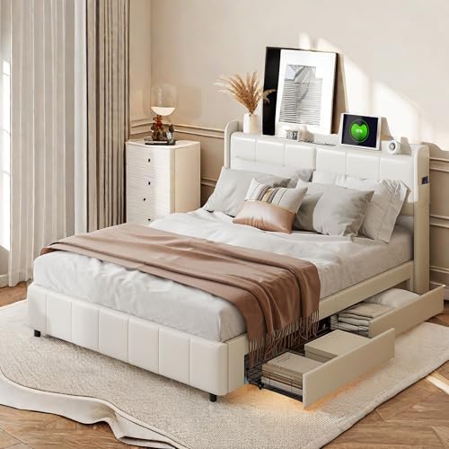 Caluself bedDouble Storage Bed LED Lighting with 4 Drawers Side Drawers Storage Function with USB Charging Quick Assembly PU Material Metal Bed Frame Modern Adult Suitable for Bedroom a6B2c5 Caluself bedDouble Storage Bed LED Lighting with 4 Drawers Side Drawers Storage Function with USB Charging Quick Assembly PU Material Metal Bed Frame Modern Adult Suitable for Bedroom a6B2c5 von Caluself