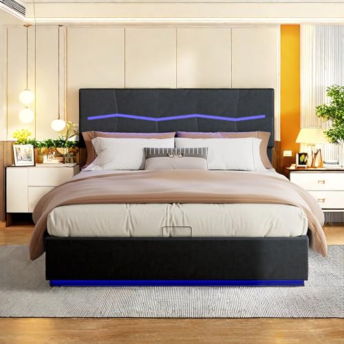 Caluself bedDouble Storage Bed LED Lighting with Gas Bar Storage with USB Charging Quick Assembly PU Metal Bed Frame Modern Adult Suitable for Bedroom 1D6e4F Caluself bedDouble Storage Bed LED Lighting with Gas Bar Storage with USB Charging Quick Assembly PU Metal Bed Frame Modern Adult Suitable for Bedroom 1D6e4F von Caluself