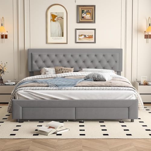 Caluself bedDouble Storage Bed with 1 Drawer with Gas Pressure Rod Storage Function Quick Assembly Velvet Metal Bed Frame modern Adult Suitable for Bedroom 3P5q1R Caluself bedDouble Storage Bed with 1 Drawer with Gas Pressure Rod Storage Function Quick Assembly Velvet Metal Bed Frame modern Adult Suitable for Bedroom 3P5q1R von Caluself