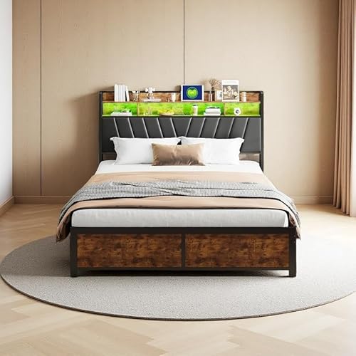 Caluself lit Double Storage LED Lighting with 4 Drawers Storage Function with USB Charging Quick Assembly PU Metal Frame Classic Adult Suitable for room8zR4jF.8wK2iR Caluself lit Double Storage LED Lighting with 4 Drawers Storage Function with USB Charging Quick Assembly PU Metal Frame Classic Adult Suitable for room8zR4jF.8wK2iR von Caluself