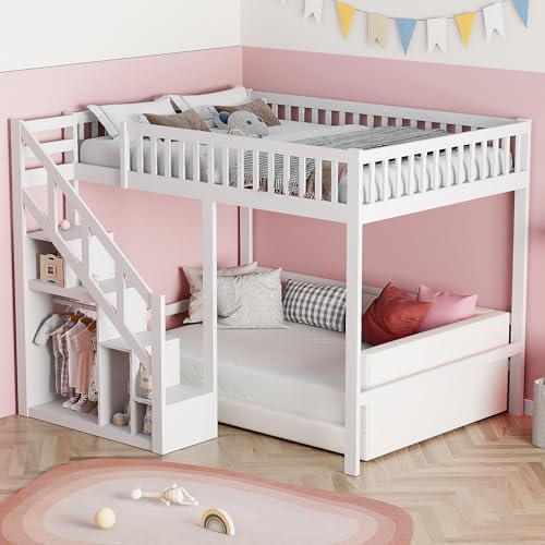 Etagenbett 90 x 200 cm – Etagenbett aus Holz – Mit Stauraum – Für Zwei Personen geeignet – Inklusive Treppe und Fallschutzgeländer – Matratze Nicht im Lieferumfang enthalten – Weiß – 90 x 200 cm Etagenbett 90 x 200 cm – Etagenbett aus Holz – Mit Stauraum – Für Zwei Personen geeignet – Inklusive Treppe und Fallschutzgeländer – Matratze Nicht im Lieferumfang enthalten – Weiß – 90 x 200 cm von Caluself