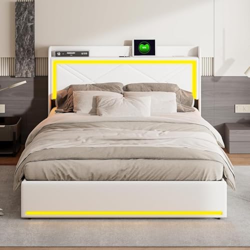 lit　YCZ rembourré Coffre Avec éclairage LED et USB, Double Rembourré Avec Rangement Sous, Cadre de, Sommier à Lattes, PU, dbdW.D7k8kN von Caluself