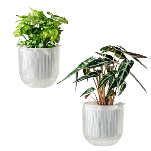 Calvalor Selbstbewässerungstopf Pflanzentopf Blumentopf übertopf, Ø 13.5cm 2er-Pack übertöpfe für Zimmerpflanzen Pflanztöpfe, Blumentöpfe Hydrokultur Topf, Blumenkübel Outdoor Pflanztopf von Calvalor