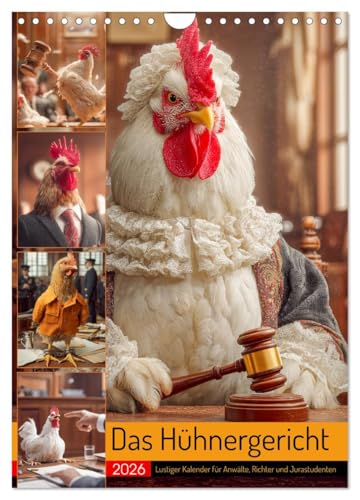 Das Hühnergericht - Lustiger Kalender für Anwälte, Richter und Jurastudenten (Wandkalender 2026 DIN A4 hoch), CALVENDO Monatskalender: Das ... für Juristin. Humor pur! (CALVENDO Spass) von CALVENDO