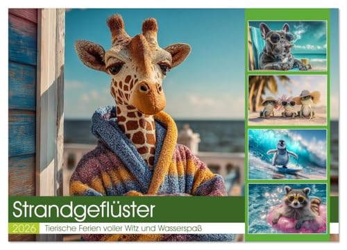 Strandgeflüster (Wandkalender 2026 DIN A3 quer), CALVENDO Monatskalender: Ob chillende Katzen im Liegestuhl, surfende Affen oder Pinguine mit ... Strandtag verbringt. (CALVENDO Tiere) von Calvendo