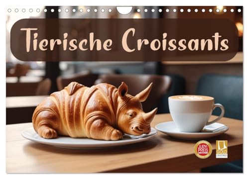 Tierische Croissants (Wandkalender 2026 DIN A4 quer), CALVENDO Monatskalender: Croissants im Café: Tierische Leckereien am Tisch (CALVENDO Lifestyle) von CALVENDO