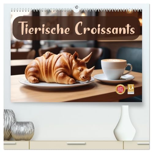 Tierische Croissants (hochwertiger Premium Wandkalender 2026 DIN A2 quer), Kunstdruck in Hochglanz: Croissants im Café: Tierische Leckereien am Tisch (CALVENDO Lifestyle) von CALVENDO