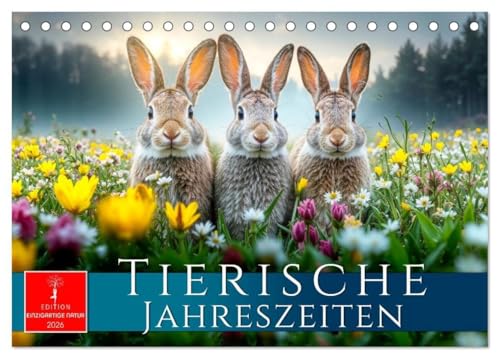 Tierische Jahreszeiten (Tischkalender 2026 DIN A5 quer), CALVENDO Monatskalender: Wildtiere im Wandel der Natur. (CALVENDO Tiere) von Calvendo