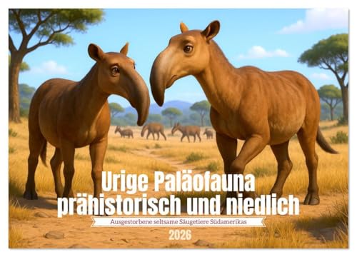 Urige Paläofauna prähistorisch und niedlich (Wandkalender 2026 DIN A2 quer), CALVENDO Monatskalender: Es gab nicht nur Mammuts. Die Vergangenheit war ... auch niedlicher. (CALVENDO Wissenschaft) von Calvendo