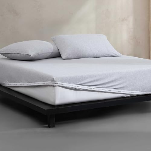 Calvin Klein Bettwäsche-Set für King-Size-Bett, Baumwoll-Melange-Jersey-Bettwäsche-Set mit tiefen Taschen, super weich und gemütlich, ideales Valentinstagsgeschenk (Moderne Baumwolle, Graublau, von Calvin Klein