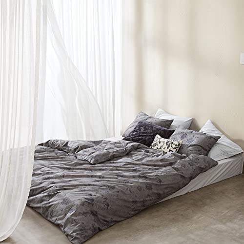 Calvin Klein Home Bettwäsche-Set für Doppelbett, Blumenmuster, 3-teilig, 1 Bettbezug und 2 Kissenbezüge, 100% Baumwolle, 200 Fadenzahl (dunkelgrau) von Calvin Klein