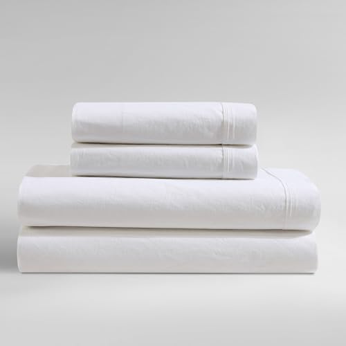 Calvin Klein Queen-Size-Bettlaken, gewaschenes Baumwoll-Perkal-Bettwäsche-Set, Moderne Heimdekoration (Weiß, Queen-Size-Bett) von Calvin Klein