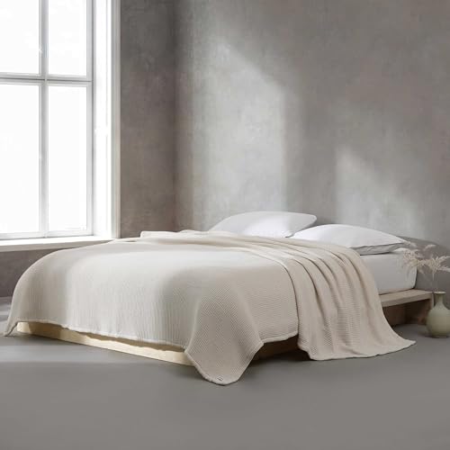 Calvin Klein Queen-Size-Decke, weiche Baumwolle, Heimdekoration, Wabengewebe (Waben-Baumwolle, gebrochenes Weiß, Queen-Size-Bett) von Calvin Klein