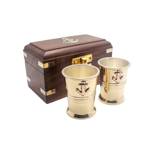 Calyron Nautische Rumbecher-Set, 2 Messingbecher mit Anker-Design, Dekorative Holzbox Calyron Nautische Rumbecher-Set, 2 Messingbecher mit Anker-Design, Dekorative Holzbox von Calyron