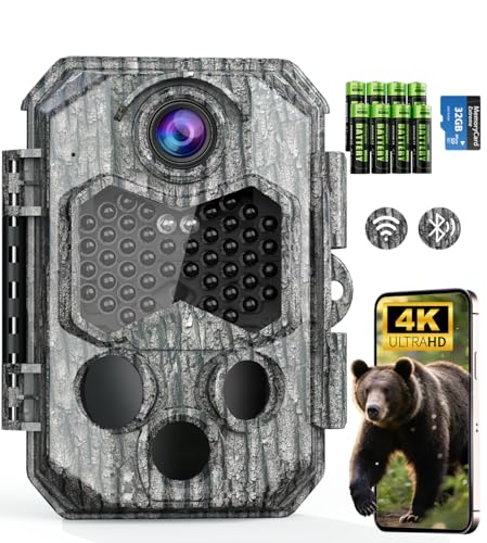 Wildkamera mit Handyübertragung App, 84MP 4K WLAN Wildkamera mit 8 AA-Batterien, 130 ° Weitwinkel Wildtierkamera mit Bewegungsmelder Nachtsicht, 32GB Speicherkarte, IP66 Wasserdicht von CamZeste