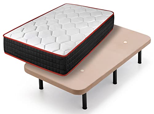 Cama express Unterseite gepolstert Füßen. Viskoelastische Matratze Cool Viscofresh + Auflage beige mit 6 Beinen 25 cm, Medida : 105 x 190 cm von Cama express