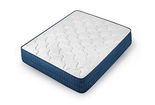 Cama express Viskoelastische Matratze, Royal Memory, Verteilung der Lendenwirbelsäule, doppellagig, ergonomisch, wendbar (Winter/Sommer), Weiß und Blau, 90 x 190 cm von Cama express
