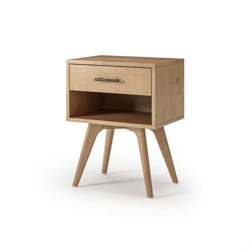 Camaflexi Mid Century Moderner Nachttisch mit Einer Schublade/Massivholz/Teilmontage erforderlich, helles Eichen-Finish von Camaflexi