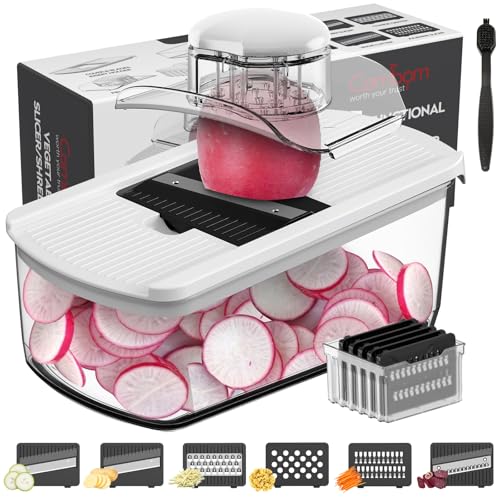 Cambom Gemüsehobel Gemüsehobel Gemüsehobel mit 2L Behälter für Kartoffeln, Tomaten, Gurken, Karotten mit 10 Klingen Weiß Cambom Gemüsehobel Gemüsehobel Gemüsehobel mit 2L Behälter für Kartoffeln, Tomaten, Gurken, Karotten mit 10 Klingen Weiß von Cambom