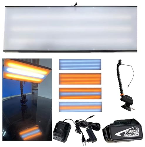 PDR Light LED Dent Line Board Reflektor, PrüFlicht für Die Dellenreparatur, Auto-Dellen-Reparatur-Werkzeug, Mit 18 V 6000 MAh Akku, 6 Farben Einstellbar, 360° Drehbarer Lichtkopf von Cambos