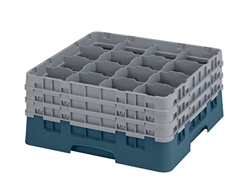 Cambro 16S738 Camracks Polypropylen Körbe für Stiel und Bechergläser mit 16 Fächern, 1/1 Grösse, Türkis, 11.11cm Durchmesser, 19.6cm Maximale Höhe, 3 Stück von Cambro