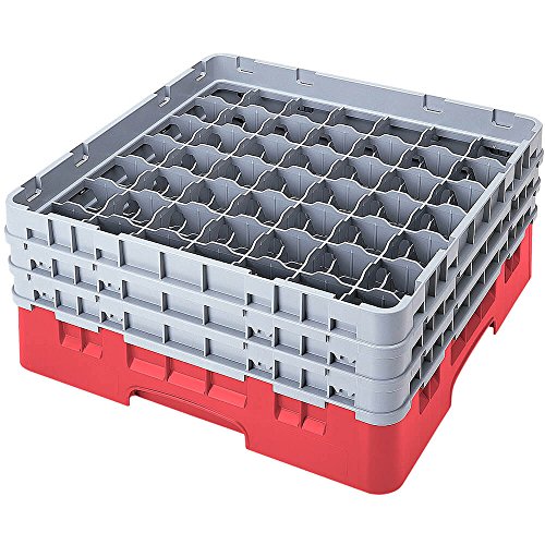 Cambro 49S434 Camracks Polypropylen Rack für 6.2cm Durchmesser Stiel und Bechergläser, Rot, 1/1 Grösse, 49 Fächer, 13.3cm Höhe, 4 Stück von Cambro