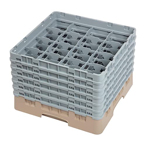 Cambro Camrack 16 Comp Glasregal mit 6 Verlängerungen, Beige von Cambro