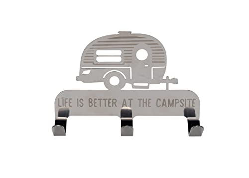 Camco Unbekannt 53368 Life is Better at The Campingplatz Schlüssel-/Leinenaufhänger zum Aufkleben | ideal für kleine Räume | aus robustem Edelstahl von Camco