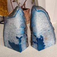 Große Seltene Blauachat Buchstützen, Xl Stein Polierte Geode Kristall Buchstützen von CameosCrystals