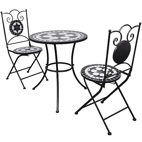 Camerina 3-TLG. Bistro-Set GartenmöBel Set GartenmöBel FüR DraußEn Sitzgruppe Balkon Garten MöBel Set GartenmöBel StüHle Keramikfliese Schwarz/Weiß von Camerina