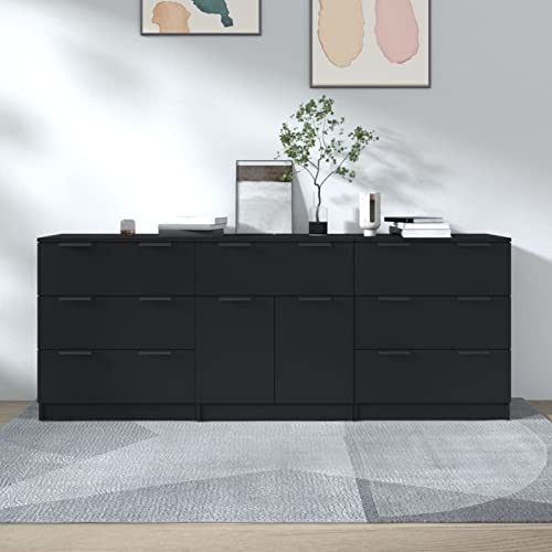 Camerina 3-TLG. Sideboard Schwarz Holzwerkstoff Sideboard Wohnzimmer Kommode Schlafzimmer Schrank Wohnzimmer 3115797 von Camerina