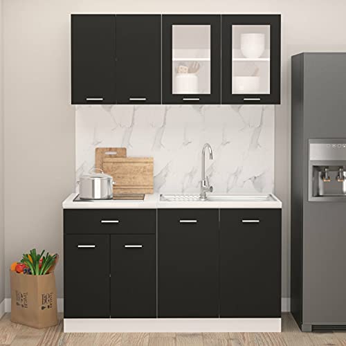 Camerina 4-TLG. Küchenzeile Schwarz Holzwerkstoff Unterschrank KüChe KüChenschräNke Einzeln Kitchen Cabinet Kuechenzeilen von Camerina